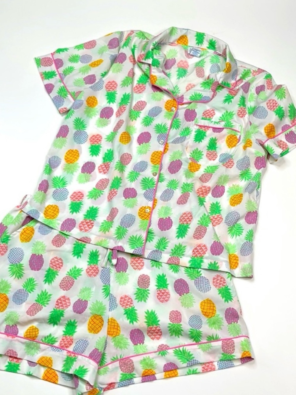 Sigrid Olsen Sleepwear Short Sleeve PJ Top and Shorts Pineapple Size Medium